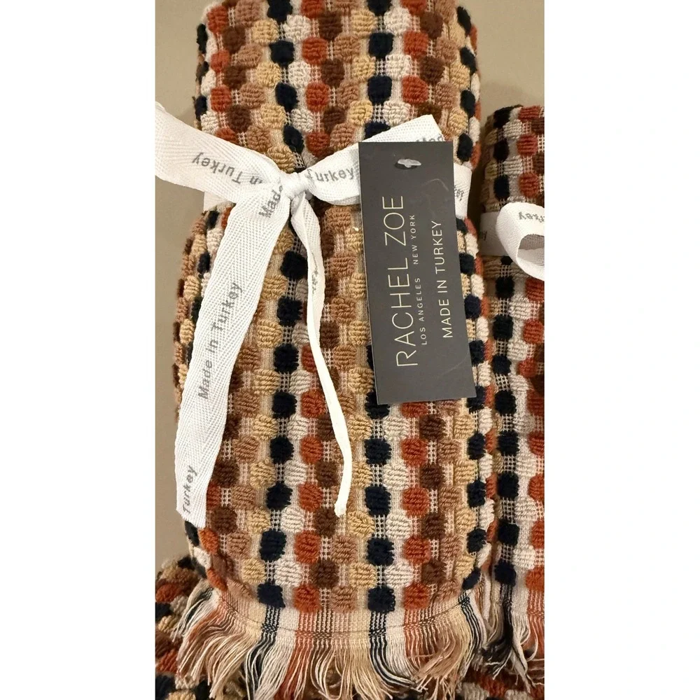 Rachel Zoe Bath Towel Set Brown Dotted Stripe Soft Cotton 6 Pc NEW